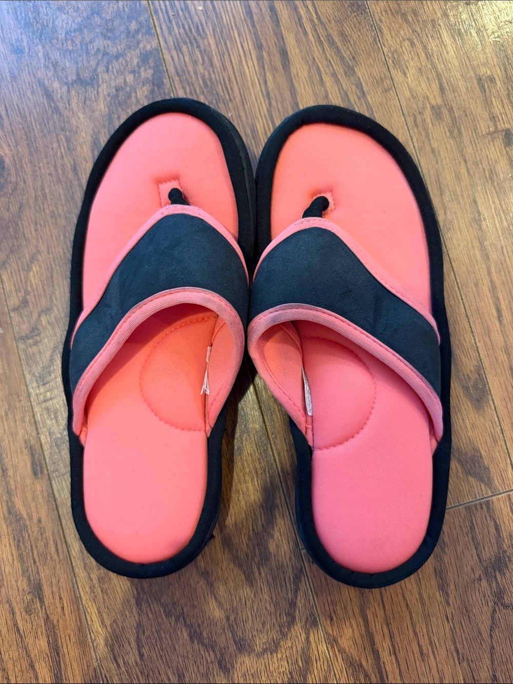 Coral Pink and Black Slip-On Sandals